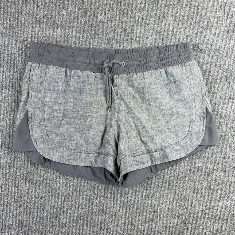 Athleta Shorts Womens 6 Gray Linen Blend Drawstring‎ Running Athletic Pockets
